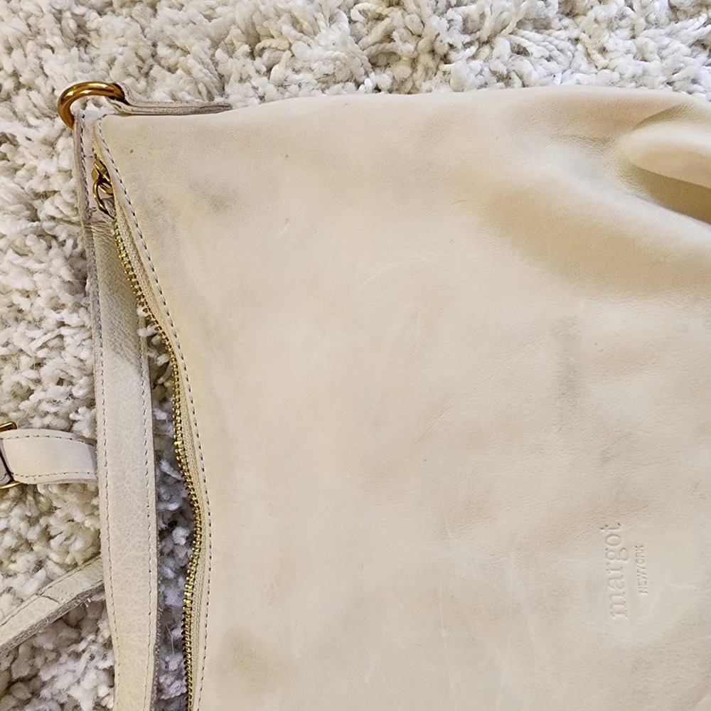 Margot New York Leather Crossbody Bag Cream Adjustable Strap Gold Hardware - Picture 8 of 9